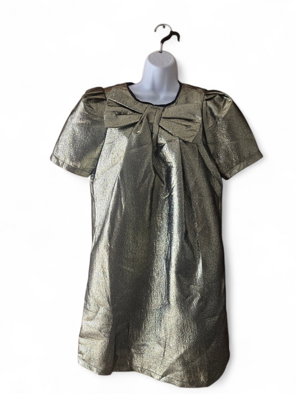 Metallic Bow-Front Baby Doll Gold Dress NWT